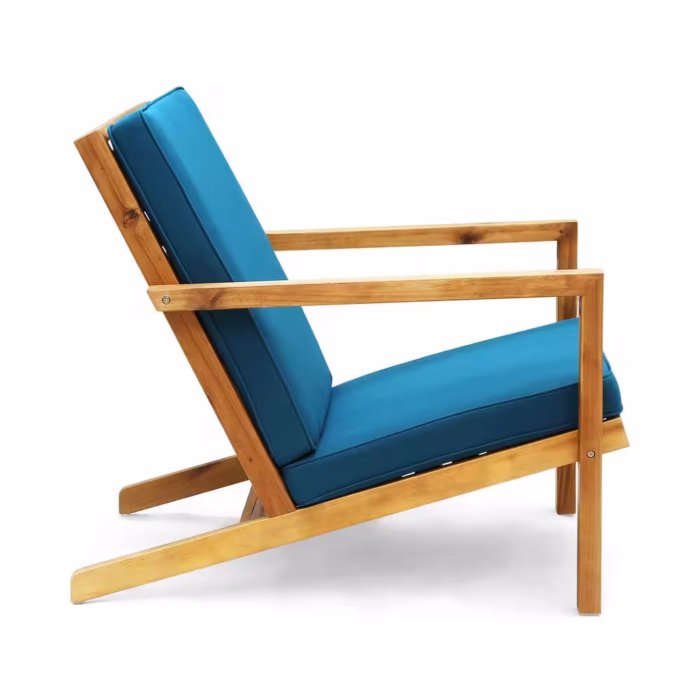 Noble House Leah Brown Patina 3-Piece Wood Patio Conversation Set with Dark Teal Cushions