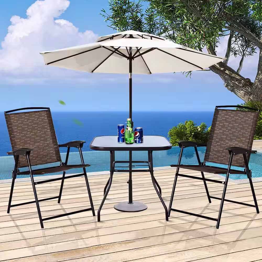 Costway 3-Piece Metal Round Outdoor Bistro Furniture Set Patio Folding Chairs and Table