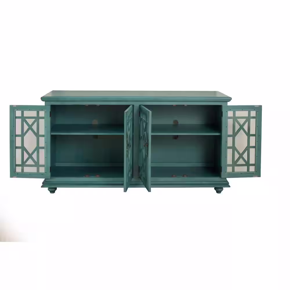 Martin Svensson Home Elegant Teal Glass TV Stand Fits TVs Up to 65 in. with Cable Management