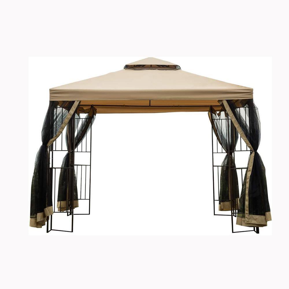 None Patio 10 ft. x 10 ft. Beige Garden Canopy Gazebo with With Ventilated Double Roof And Mosquito Net