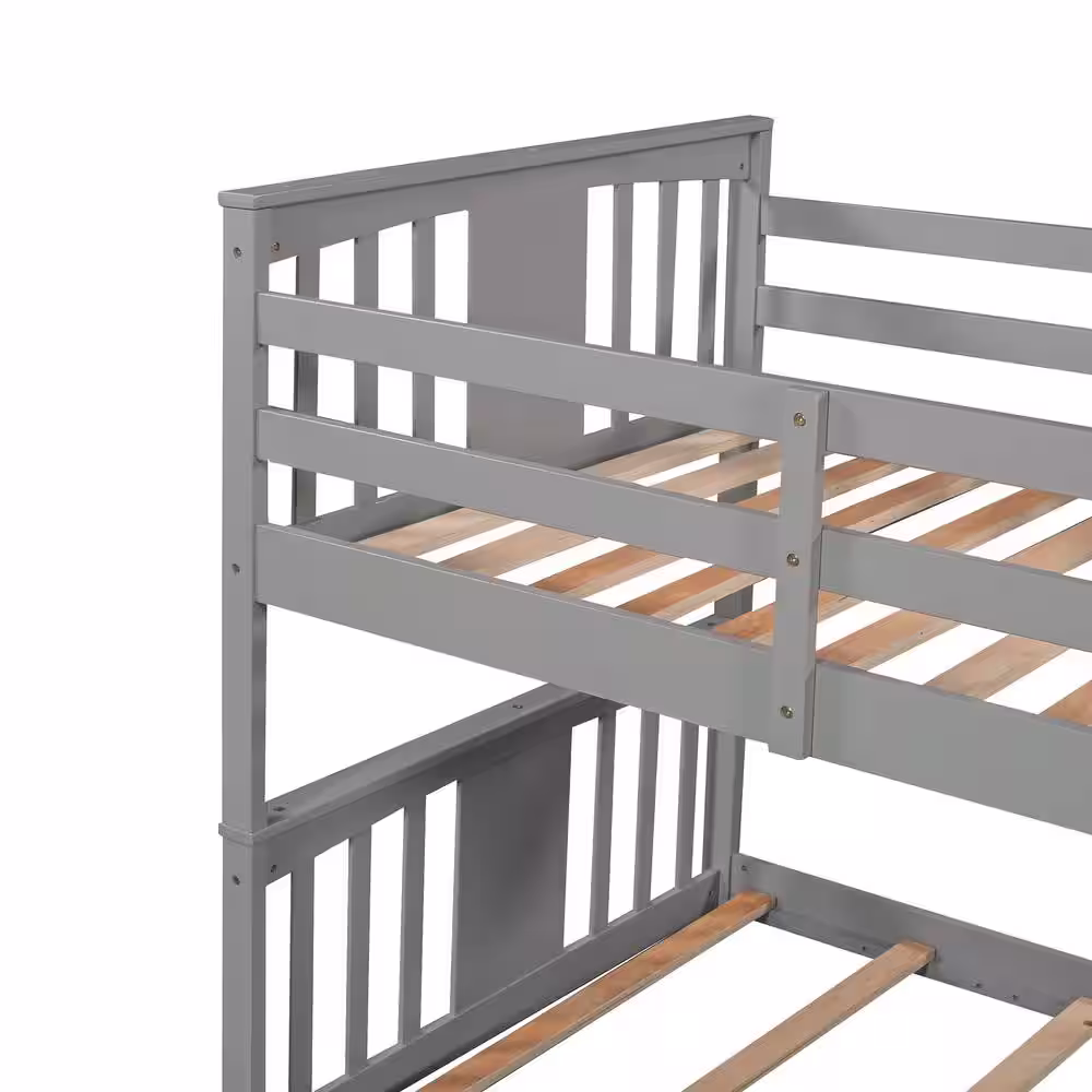 Harper & Bright Designs Gray Twin Over Twin. Wood Low Bunk Bed with Ladder