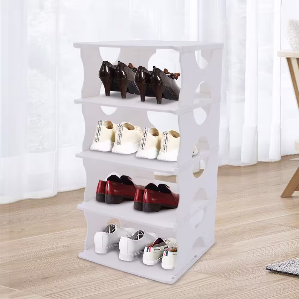 None 19.69 in. H 8-Pair 4-Tire Plastic White Shoe Rack