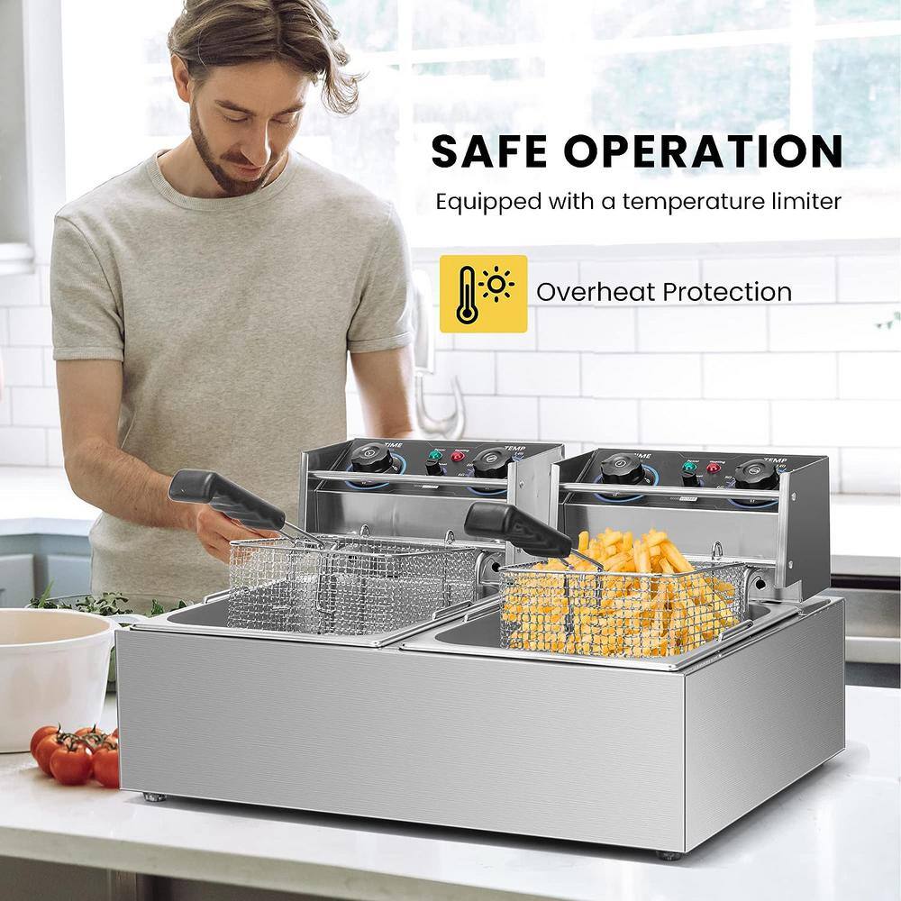 VIVOHOME 20.7 qt. Silver Electric Deep Fryer with 60-Min Timer and Temperature Control