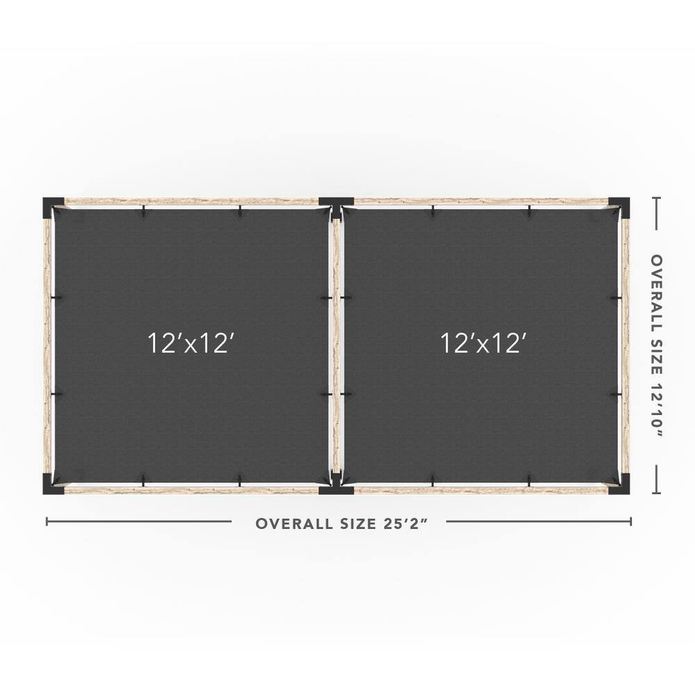 TOJA GRID 12 ft. x 24 ft. Double Pergola Kit with 2 Graphite Shade Sails, for 4x4 Wood