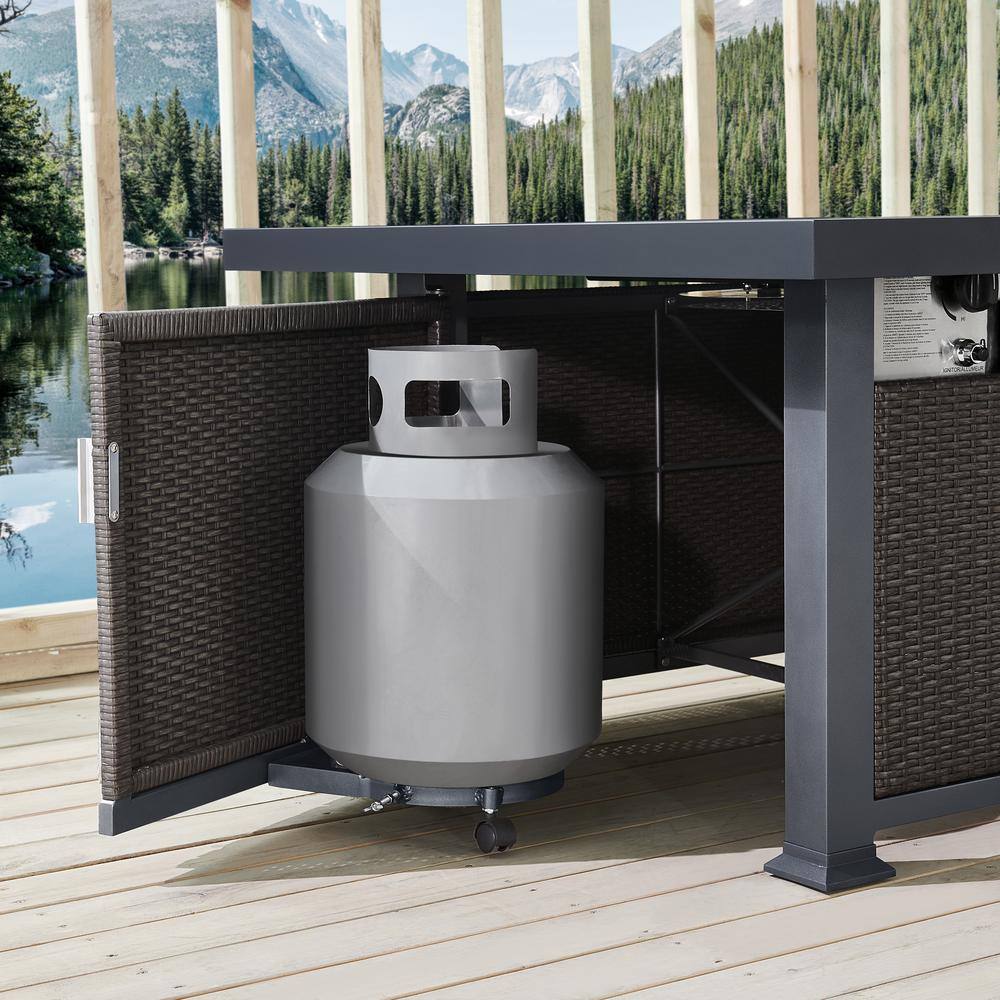 Hampton Bay Vendome 42 in. x 24 in. Square Aluminum Propane Fire Pit in Grey