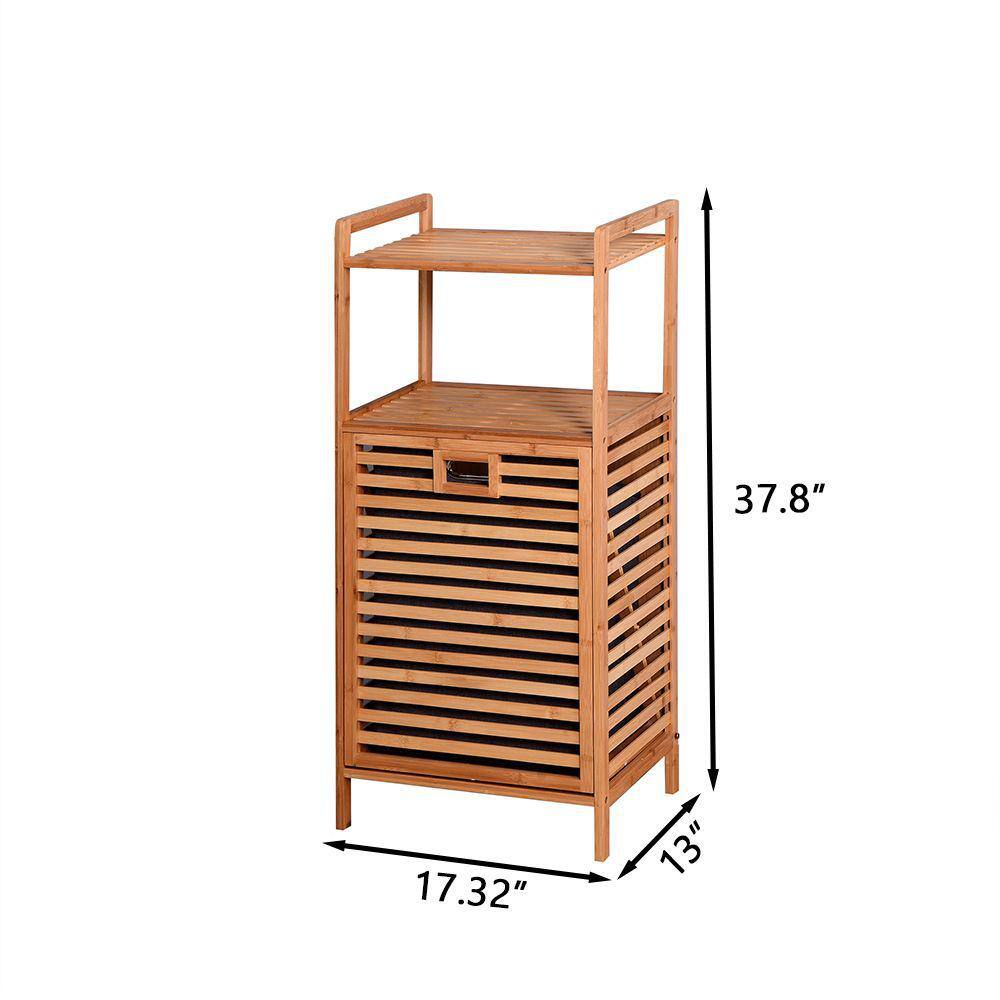 Kahomvis Natural Tilt-Out Bamboo Laundry Hamper with 2-tier Shelf