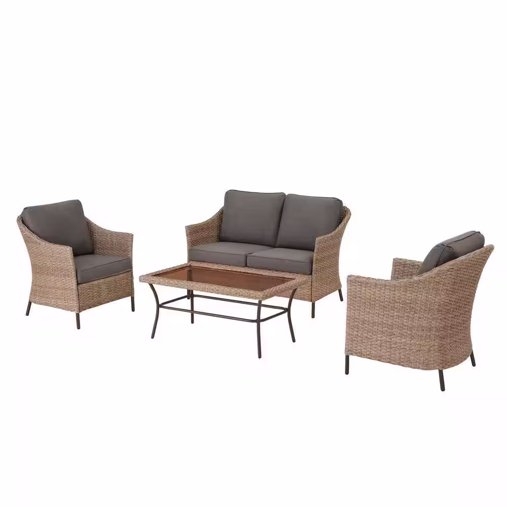 StyleWell Kendall Cove 4-Piece Steel Patio Conversation Outdoor Seating Set with Charcoal Cushions