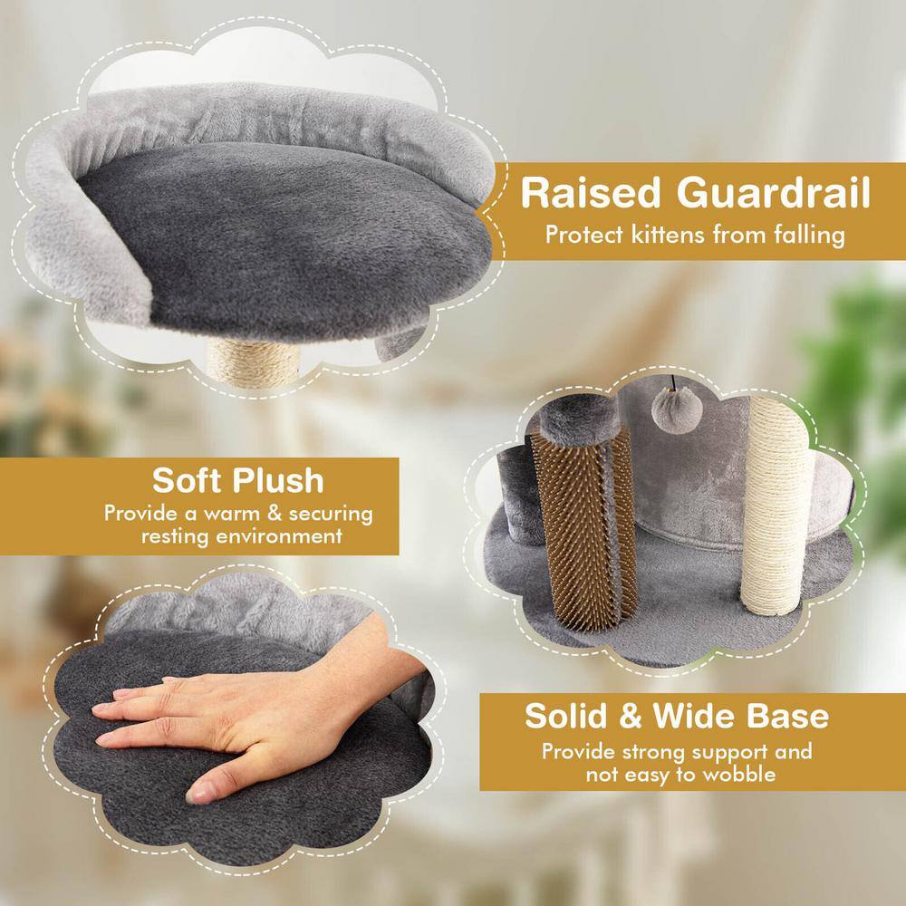 ANGELES HOME Gray 40 in. Cat Tree Tower Multi-Level Activity Tree with 2-Tier Cat-Hole Condo