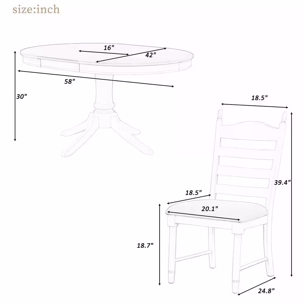 Harper & Bright Designs Retro 5-Piece Off White Wood Top Extendable Round Dining Table Set with 4-Upholstered Chairs
