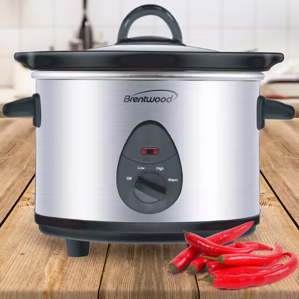Brentwood 1.5 qt. Silver Slow Cooker in Stainless Steel with 3 Settings