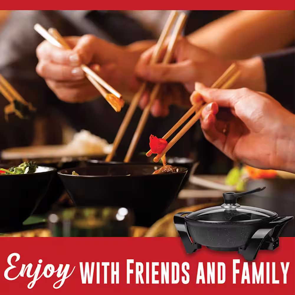 Brentwood 6 Qt. Black Electric Shabu Shabu Pot with Divider