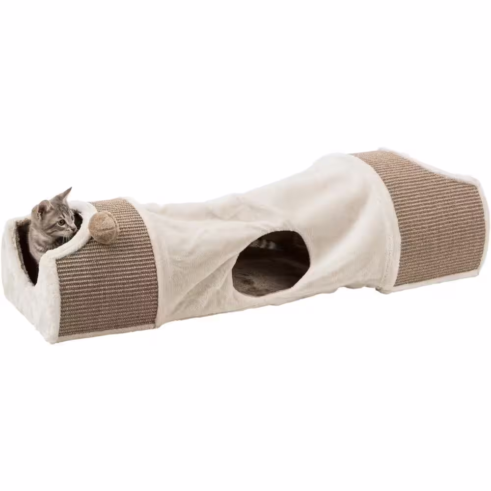 TRIXIE Cuddly Condos with Tunnel : Peek-a-Boo Holes : Sisal Scratching Surface : Light Brown