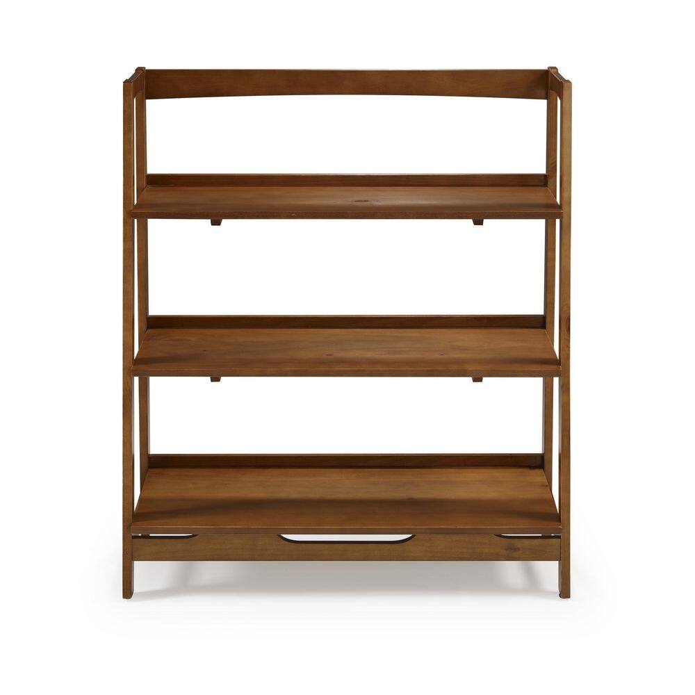 Camaflexi 43.5 in Mid Century Modern 36 in Wide Castanho Solid Wood 3 Shelf Open Bookcase