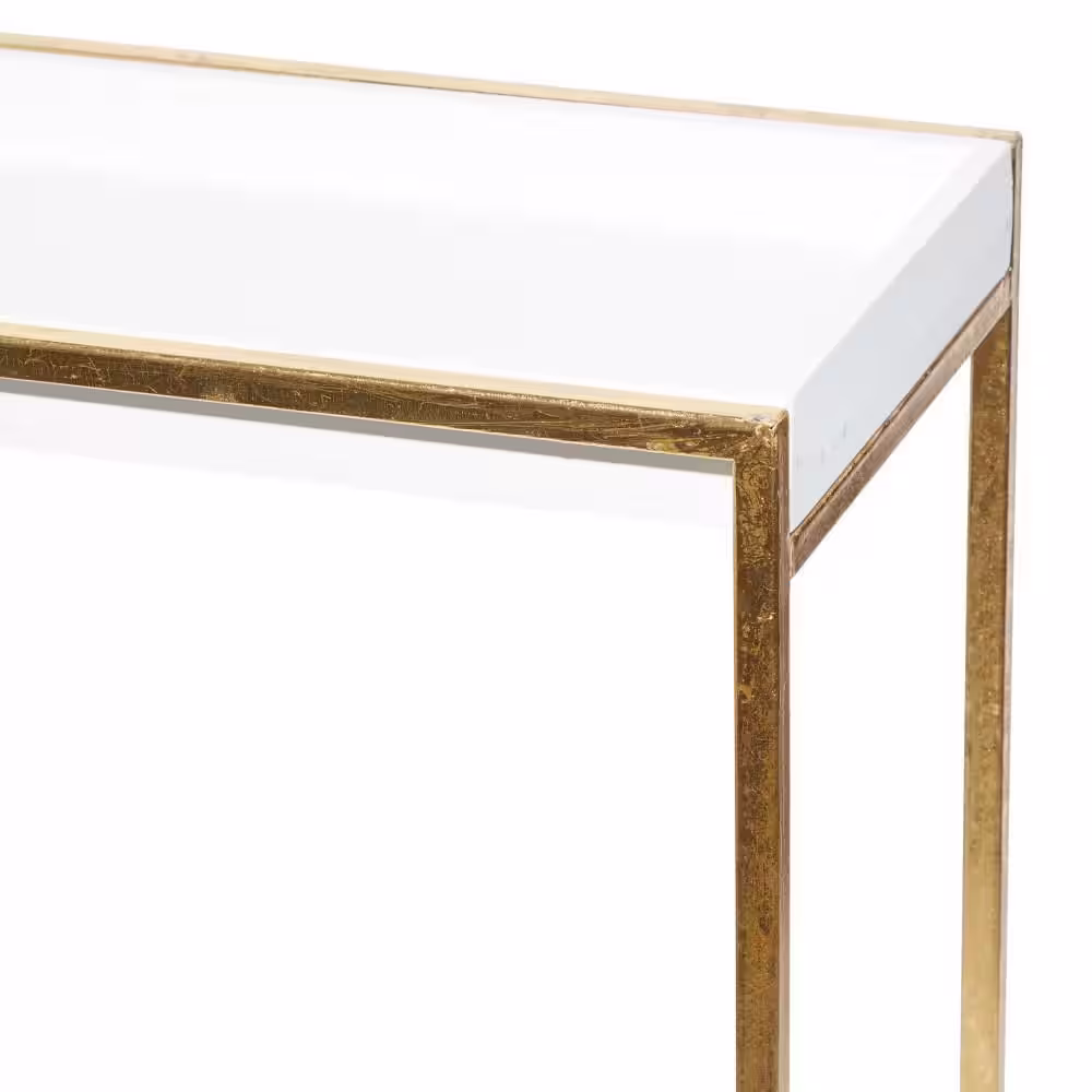 Litton Lane 40 in. White Extra Large Rectangle Wood Nesting Geometric Console Table with Gold Metal Legs (2- Pieces)
