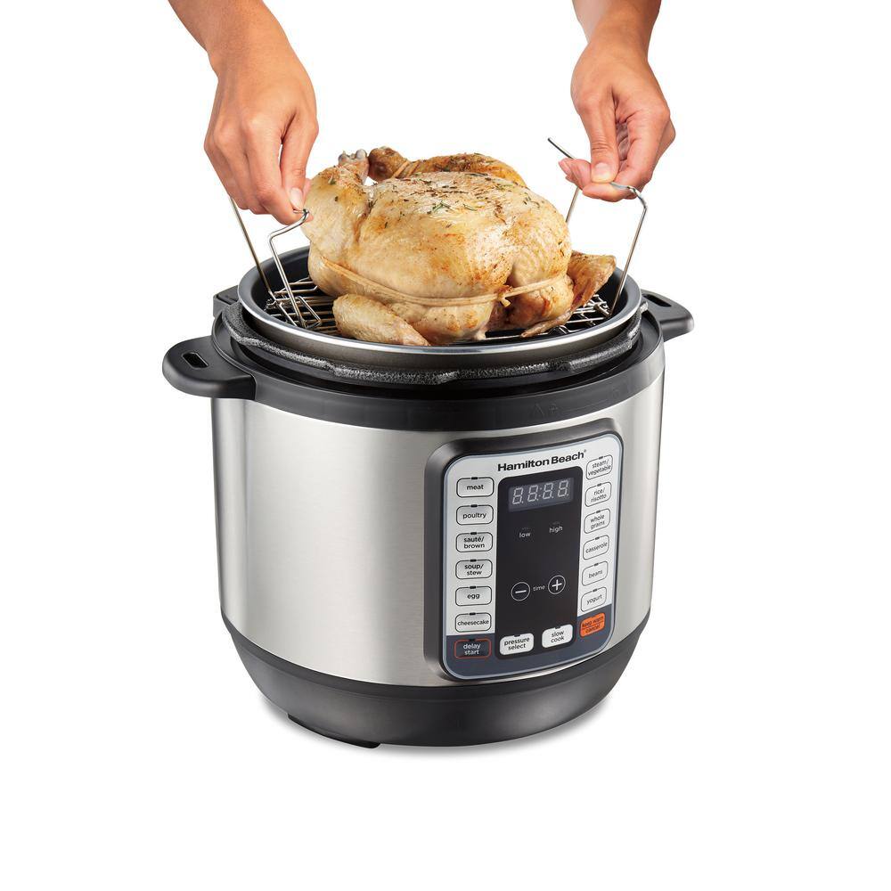 Hamilton Beach 8 Qt. Stainless Steel Electric QuikCook Pressure Cooker with 12-Preset Functions