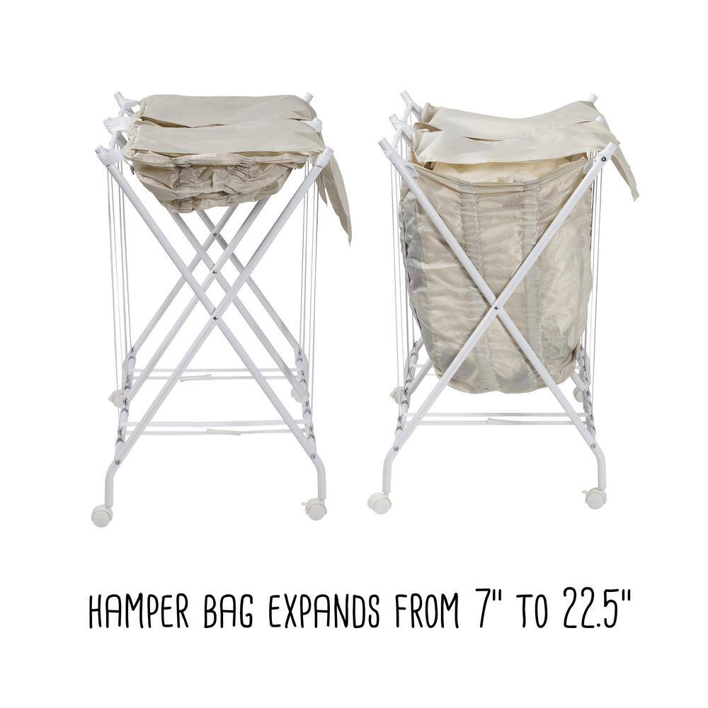 Honey-Can-Do White/Natural Folding Double Bounce Back Laundry Hamper with Wheels