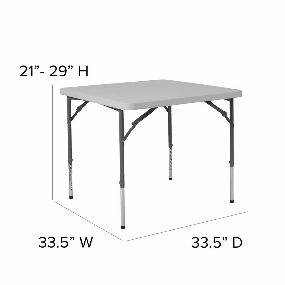 None 33.5 in. Granite White Plastic Tabletop Metal Frame Folding Table
