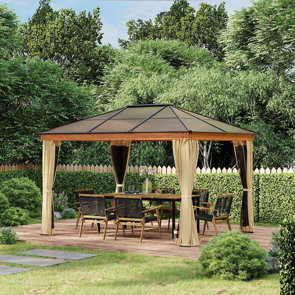 Outsunny Large 10 ft. x 12 ft. Khaki Hardtop Polycarbonate Gazebo Canopy