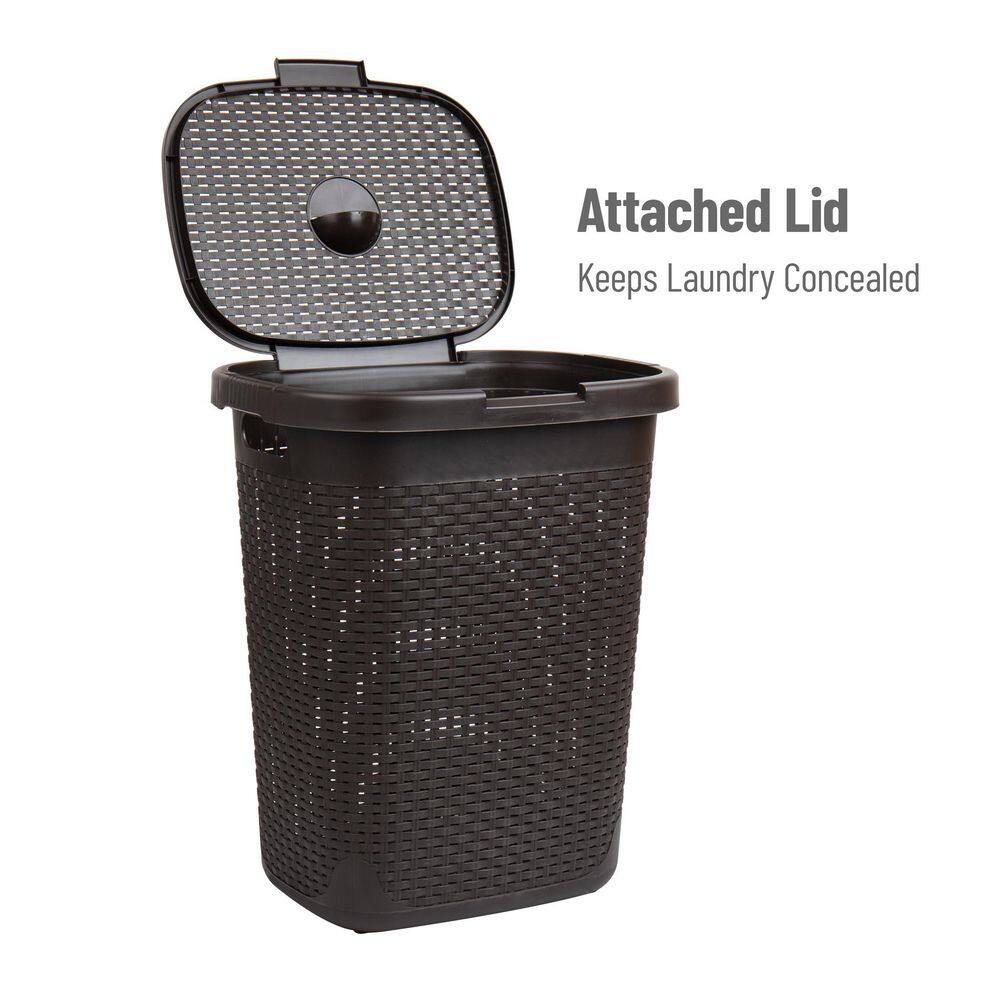 Mind Reader Basket Collection, Slim Laundry Hamper, 50 Liter (15kg/33lbs) Capacity, Attached Hinged Lid, Set of 2, Brown