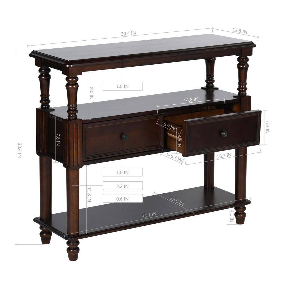 None Lyting 39.4 in. Brown Rectangle Wood Console Table with 2-Drawers