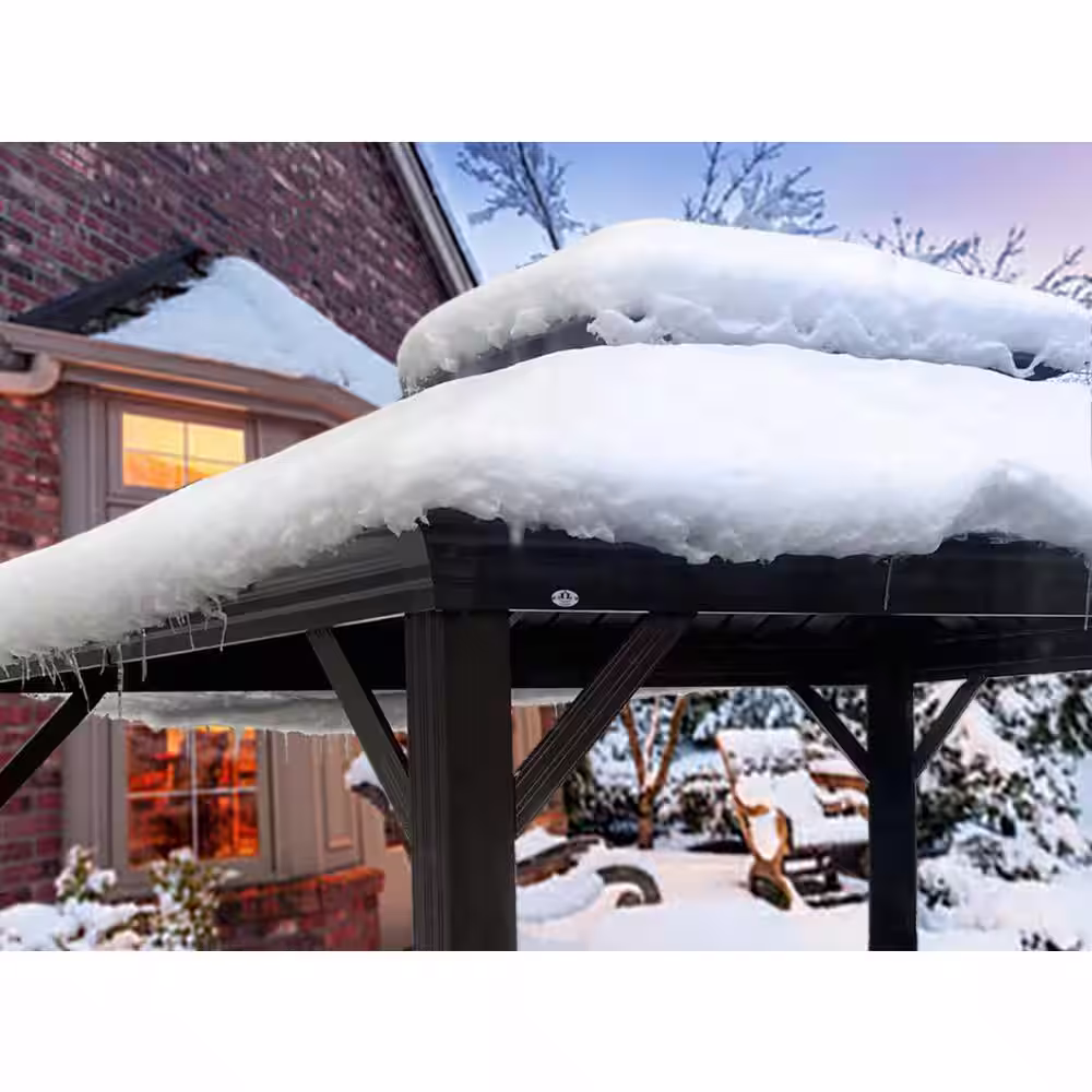 KOZYARD Alexander 10ft.D x 9ft.H x 12ft.W Aluminum Hardtop Gazebo with Galvanized Steel Roof, Mosquito Net and Privacy Sidewall