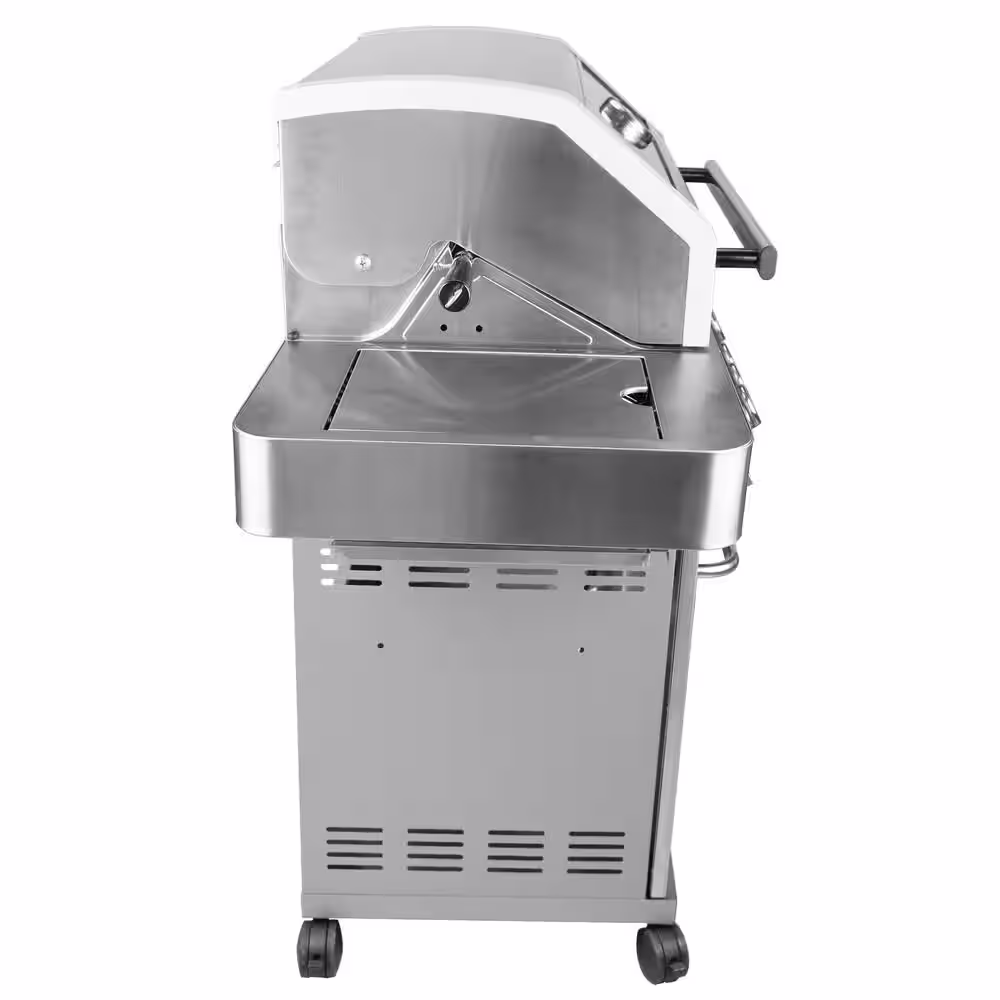 Monument Grills 4-Burner Propane Gas Grill in Stainless with Clear View Lid, LED Controls, Side and Sear Burners