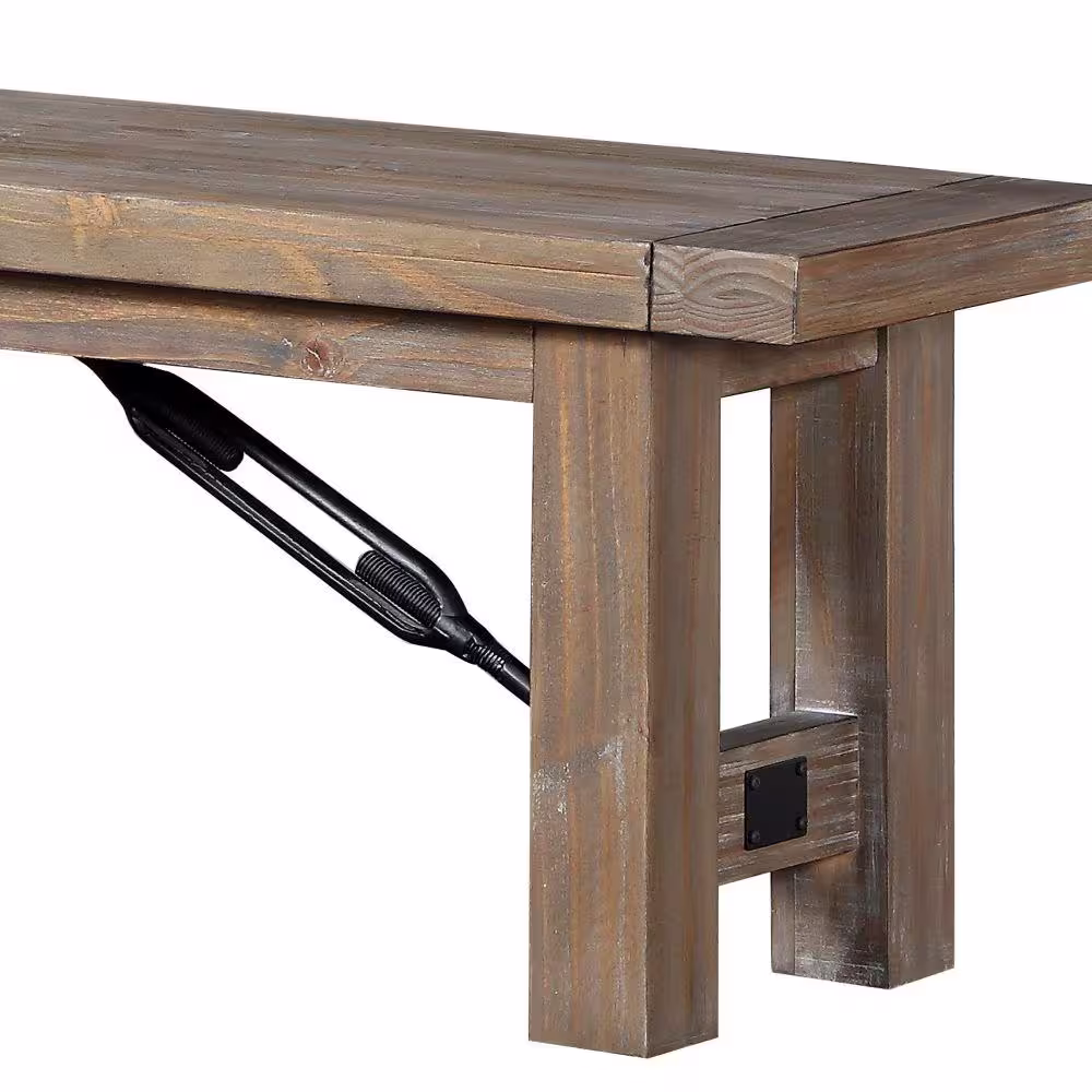 Benjara 15 in. L x 62 in. W x 18 in. H Brown Acacia Wood Bench with Thick Block Legs