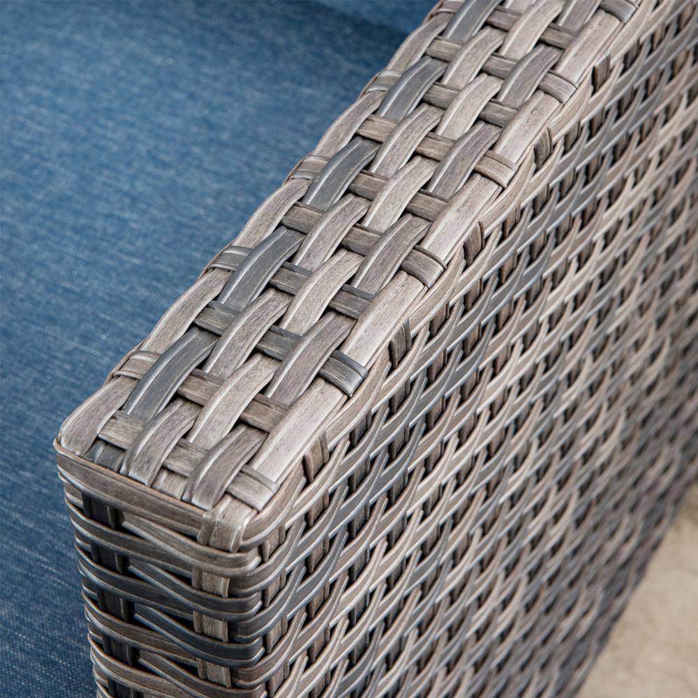 OVIOS New Star Gray 8-Piece Wicker Patio Conversation Seating Set with Blue Cushions and Swivel Chairs