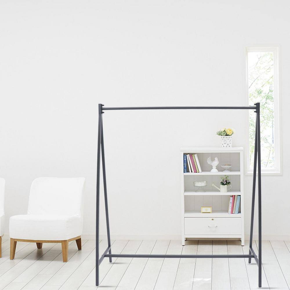 None Black Metal Clothes Rack Freestanding Garment Display Stand 47 in. W x 55 in. H