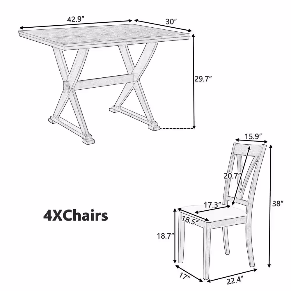 None 5-Piece Grey Wood Top Kitchen Dining Table Set Dining Room Table and 4-Upholstered Chairs