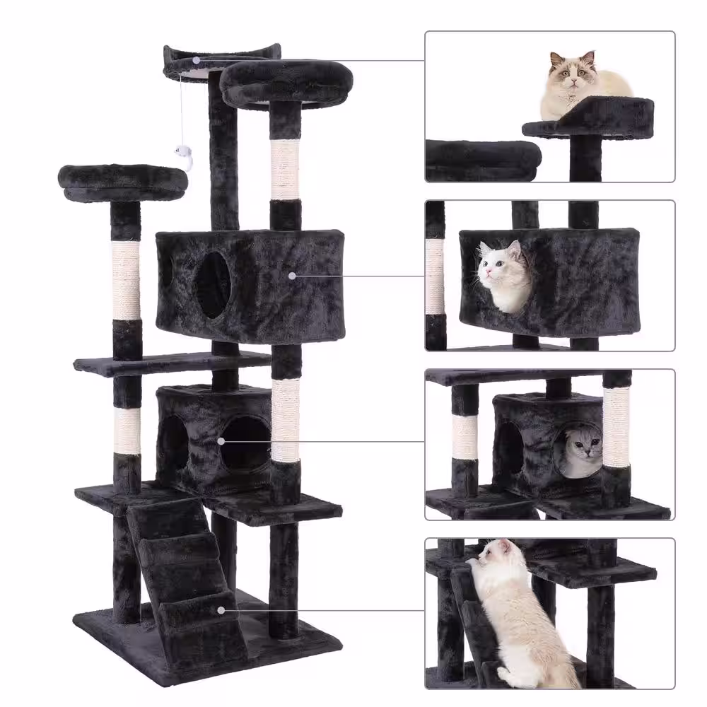 COZIWOW 60 in. Cat Tree Tower with Hanging Toy