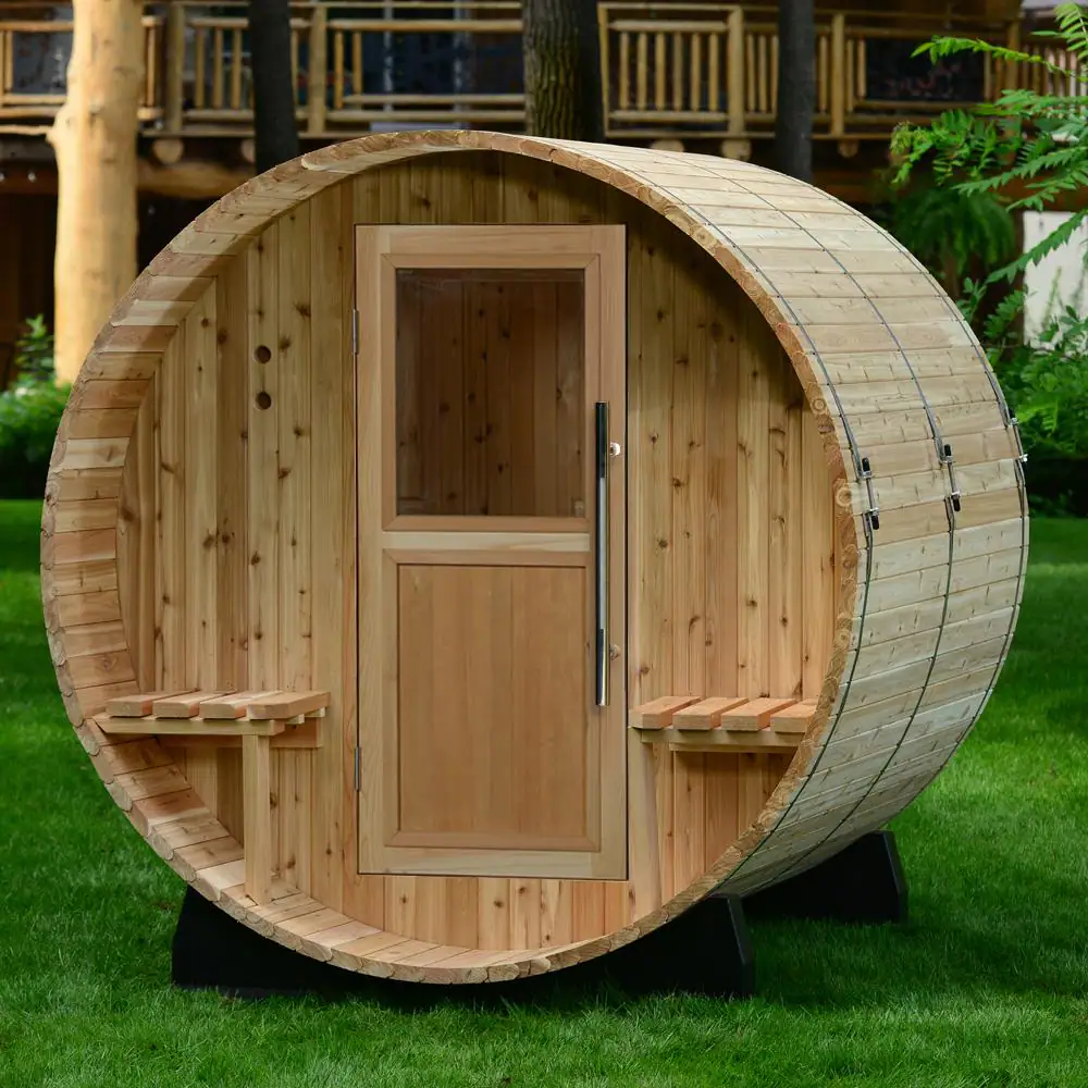 ALMOST HEAVEN SAUNAS Audra Cedar 4-Person Electric Canopy Barrel Sauna