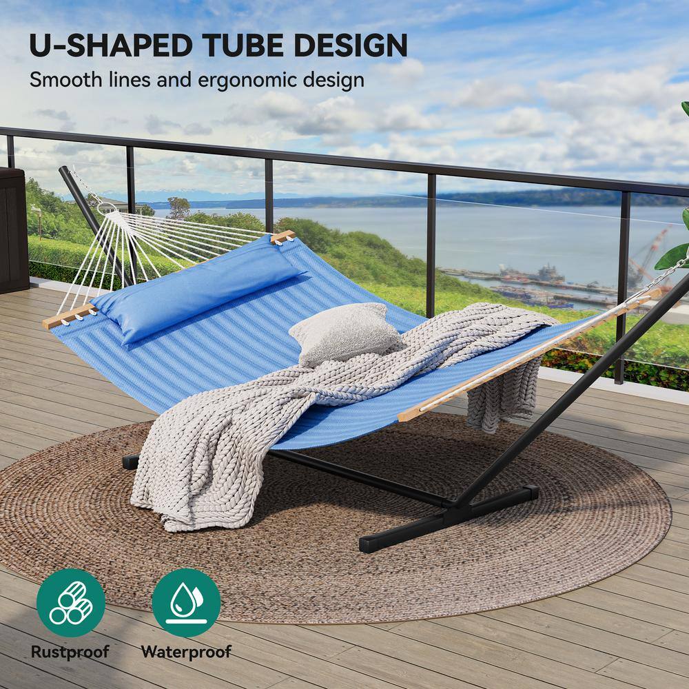 DEXTRUS 2-Person 12 ft. Free Standing Metal Hammock Stand with Detachable Pillow in Blue
