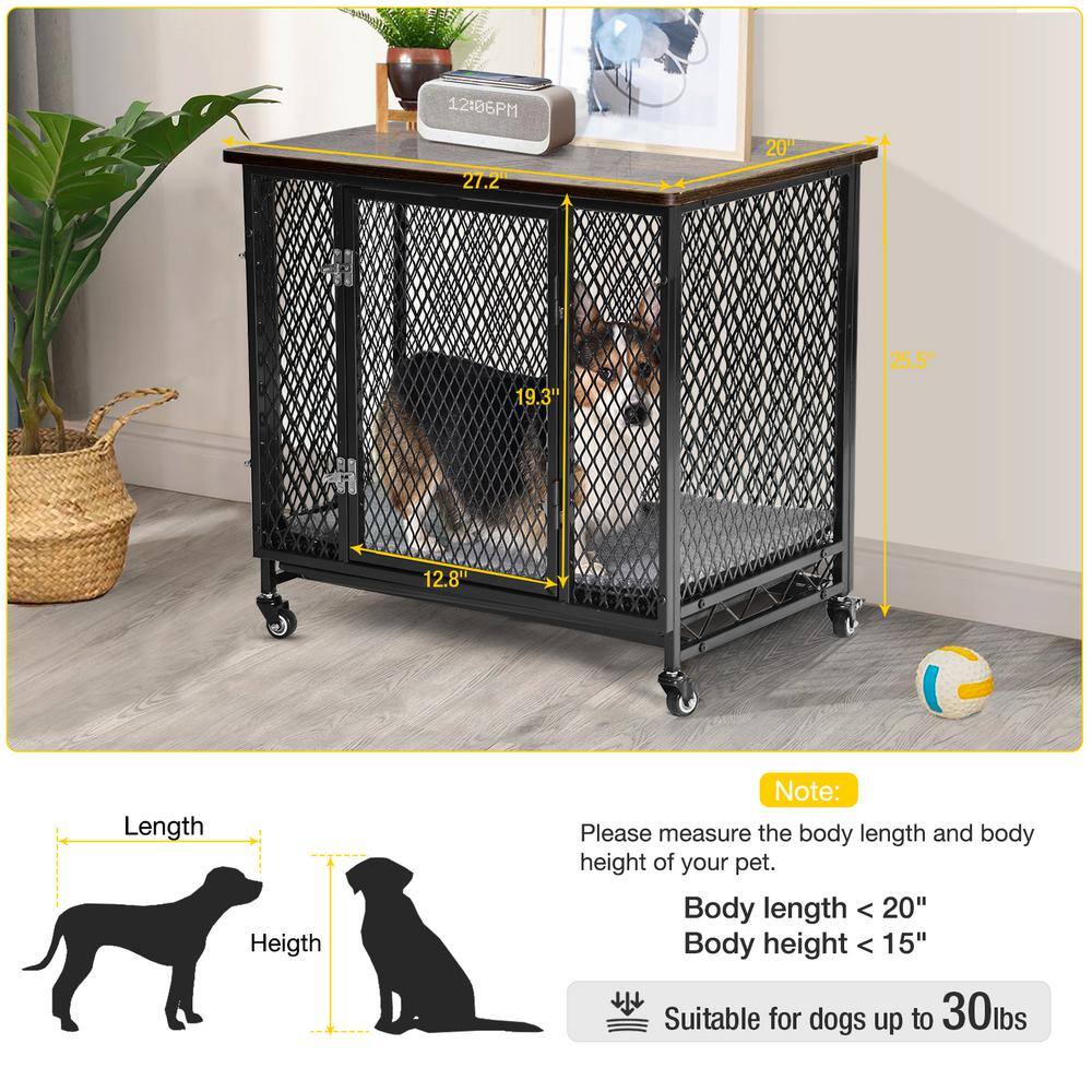 None Dog Crate Furniture, Side End Table with Tray, Cushion and Casters