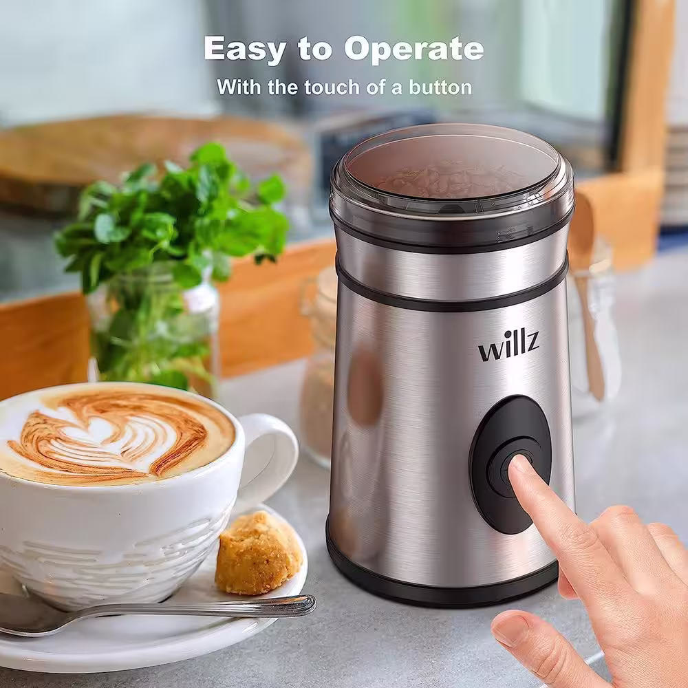 None 1.7 oz. Silver Stainless Steel Blade Electric Coffee Grinder in Silver