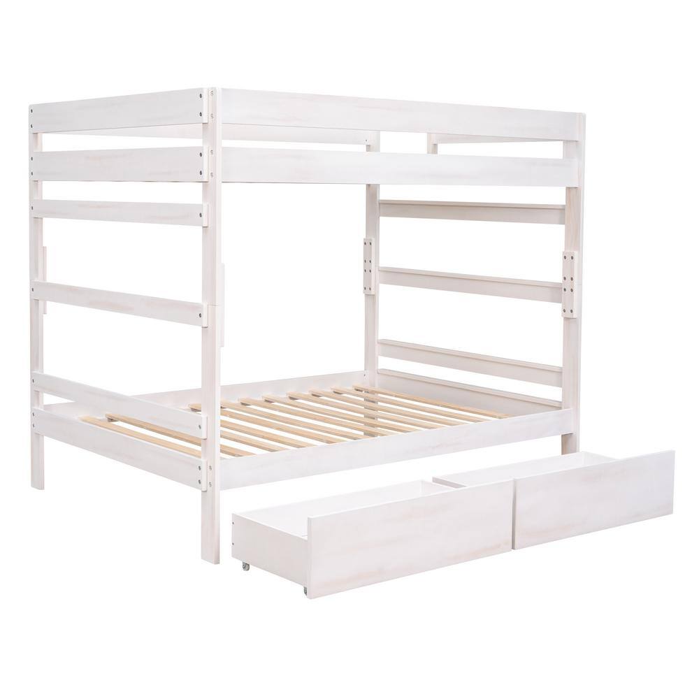 Harper & Bright Designs White Full Over Full Wood Bunk Bed with 2-Drawers