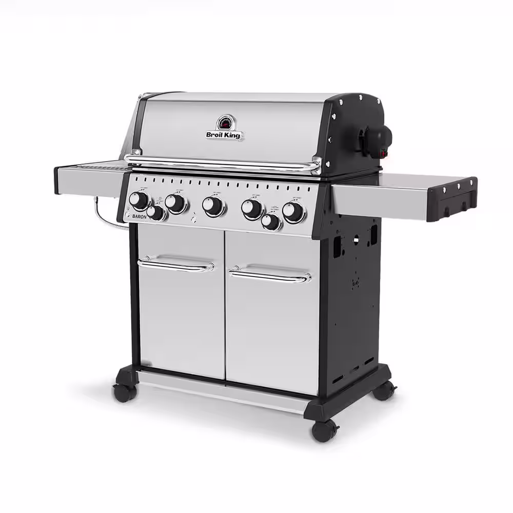 Broil King Baron S 590 Pro IR 5-Burner Natural Gas Grill in Stainless Steel with Infrared Side Burner and Rear Rotisserie Burner