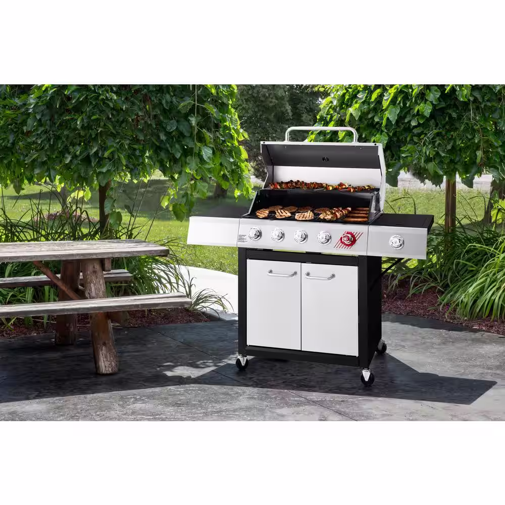 Dyna-Glo 5-Burner Propane Gas Grill in Stainless Steel with TriVantage Multifunctional Cooking System