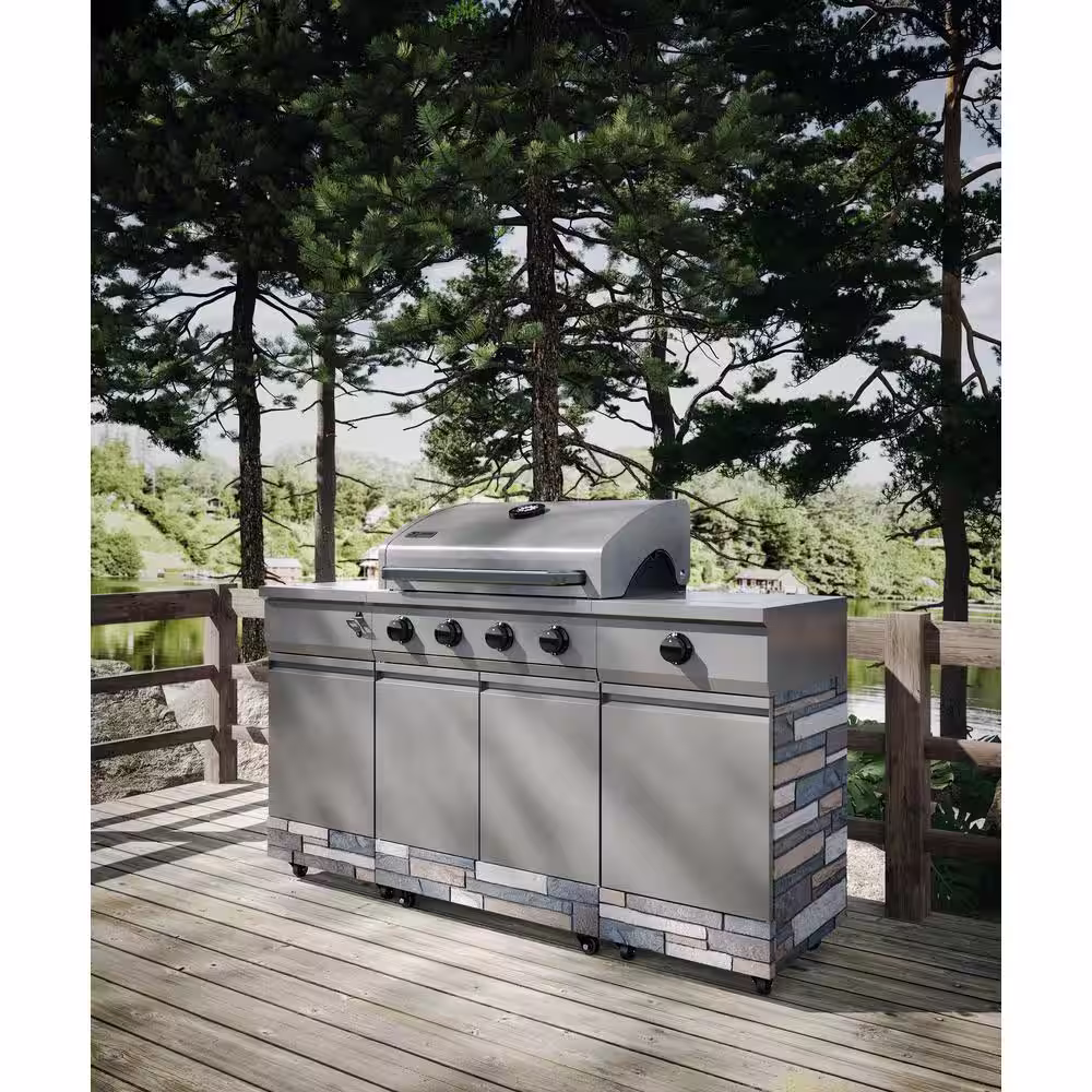 TYTUS 5-Burner Fresno Gunmetal Gray Plus Ash Stacked Stone Island Grill