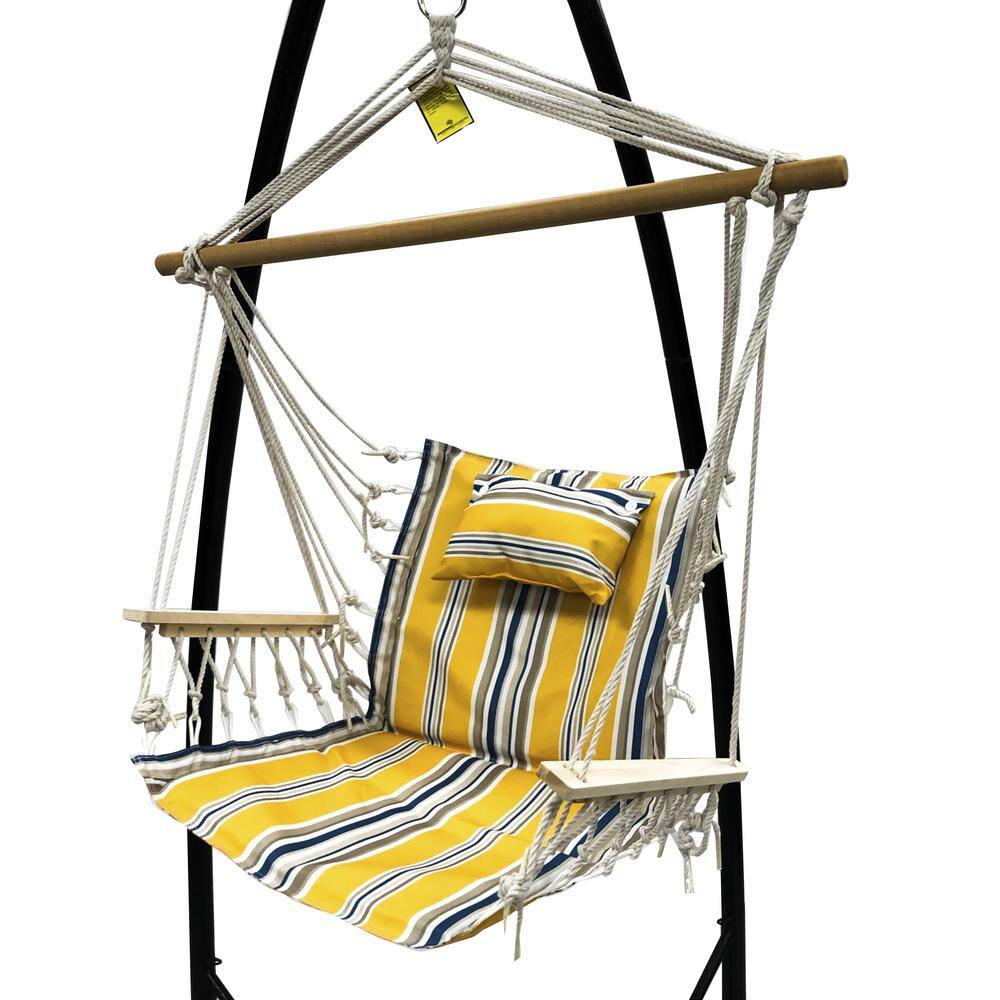 None 2.5 ft. Hammock Chair with Wooden Armrests in Yellow with Grey