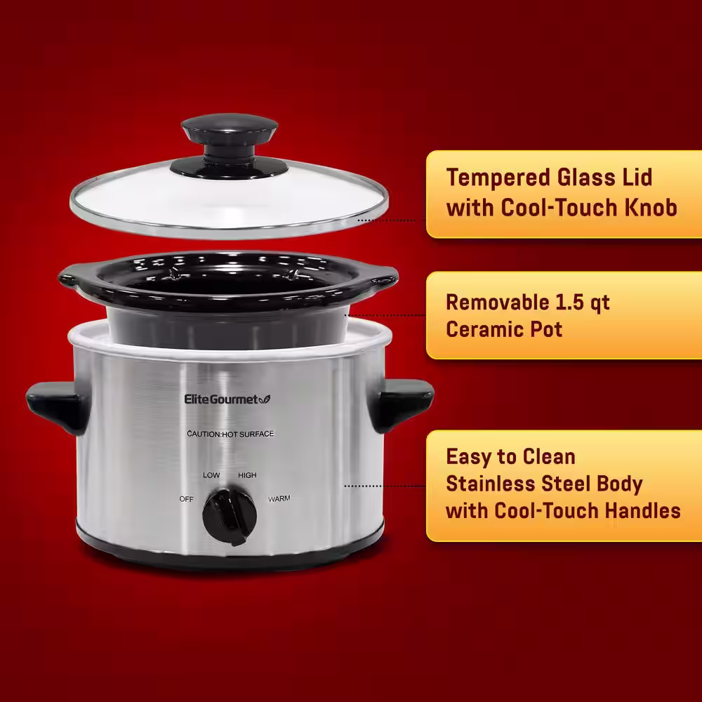 Elite Gourmet Gourmet 1.5 Qt. Stainless Steel Mini Slow Cooker