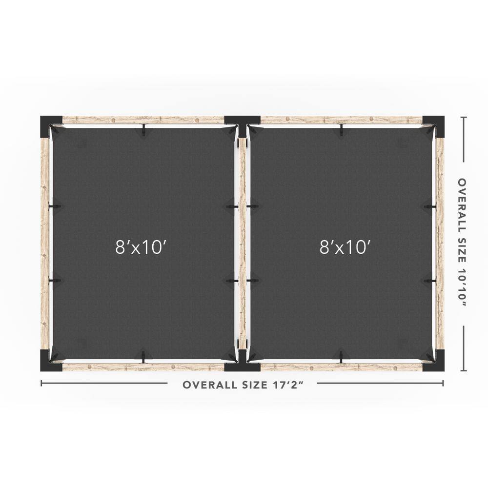 TOJA GRID 10 ft. L x 16 ft. W Double Pergola Kit with 2 White Shade Sails, for 4x4 Wood