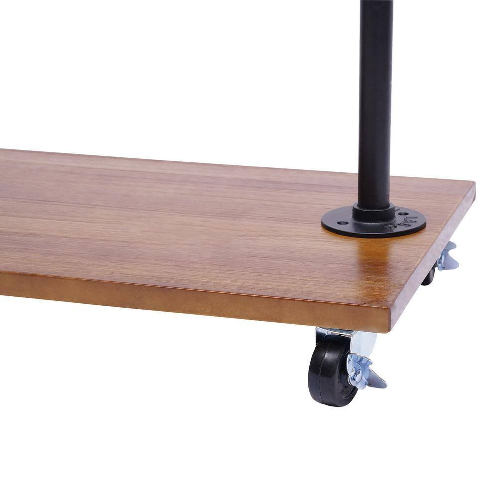 None Freestanding Rolling Black Iron Clothes Rack Display Stand with Top Rail & Lower Shelf 39.3 in. W x 63 in. H