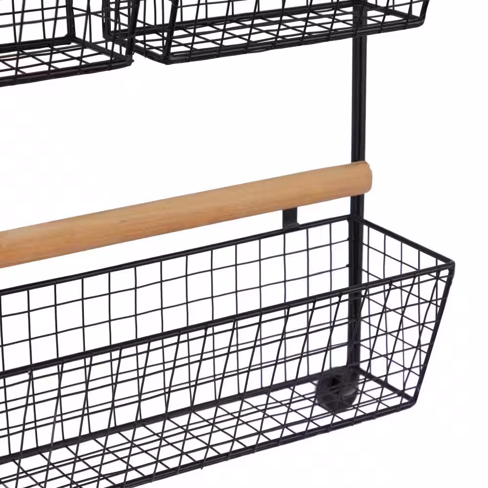 Litton Lane Black 4 Hanging Baskets Metal Wall Shelf