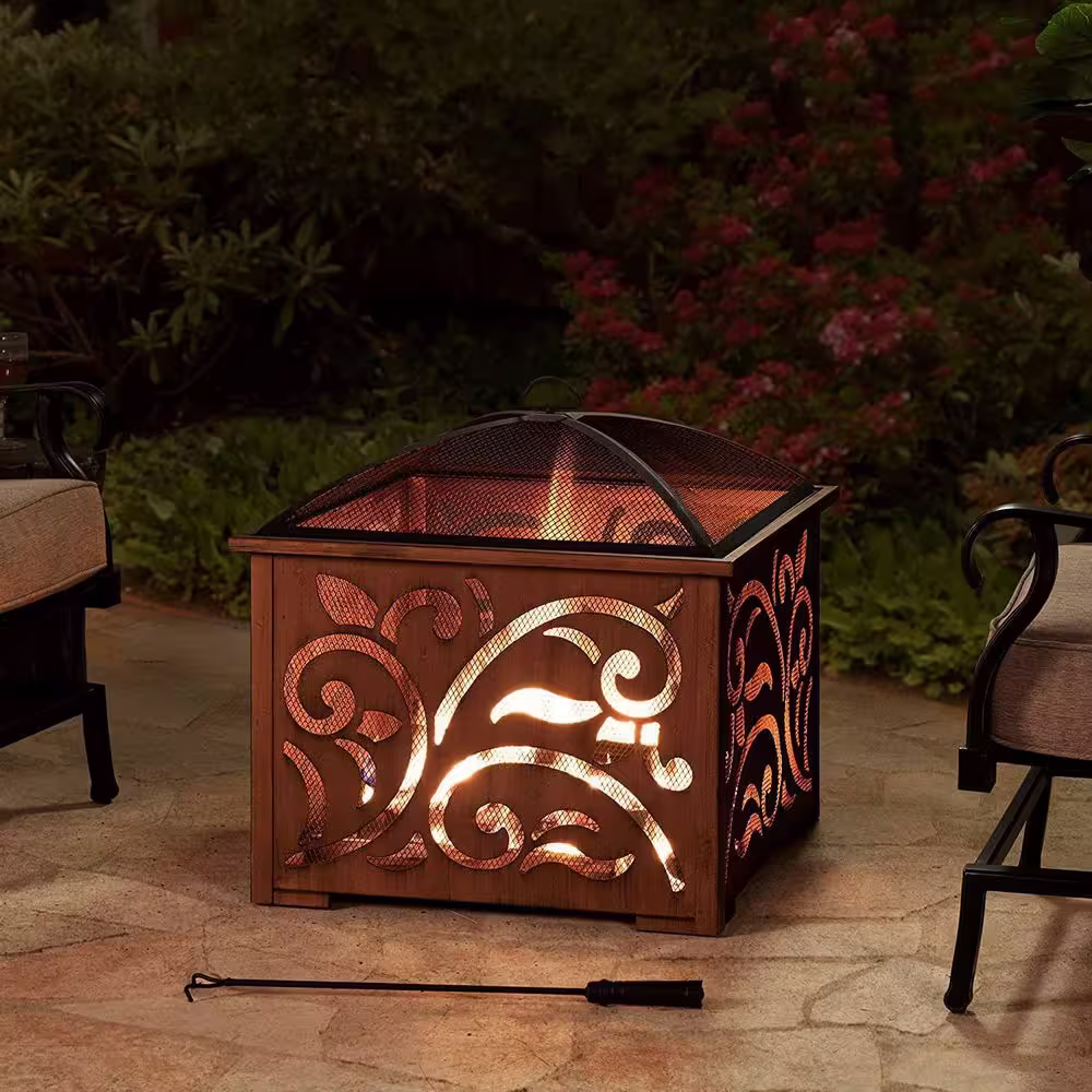 Sunjoy Ventura 26 in. Square Steel Wood Burning Firepit