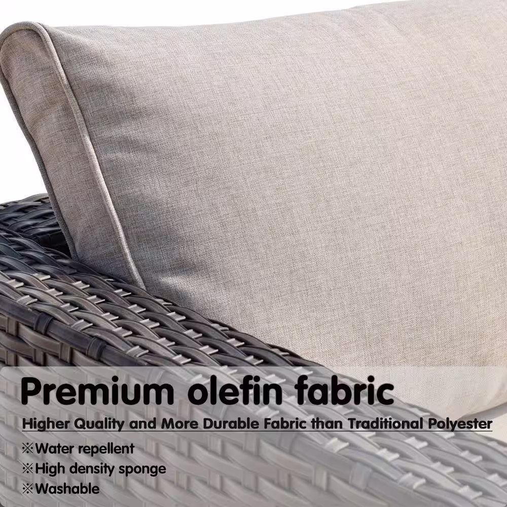 OVIOS HOPPISH Gray 7-Piece Wicker Patio Conversation Set with Beige Cushions