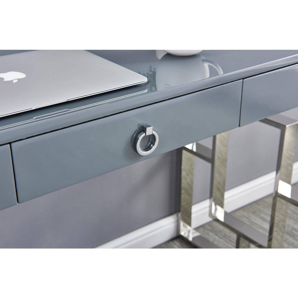 None 47 in. Rectangular Grey Modern Computer Desk, Silver