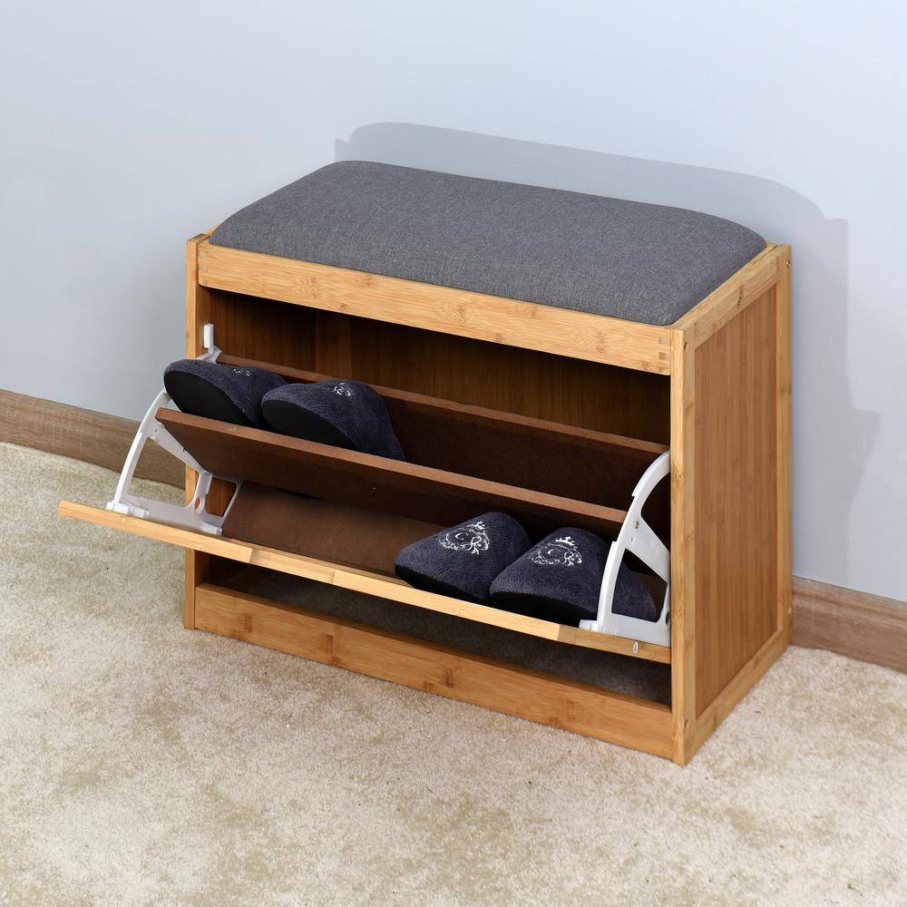 Wateday Natural Color Entryway Shoe Rack Bench with Foldable Shelf 18.9 in. H x 11.6 in. W x 24.8 in. D