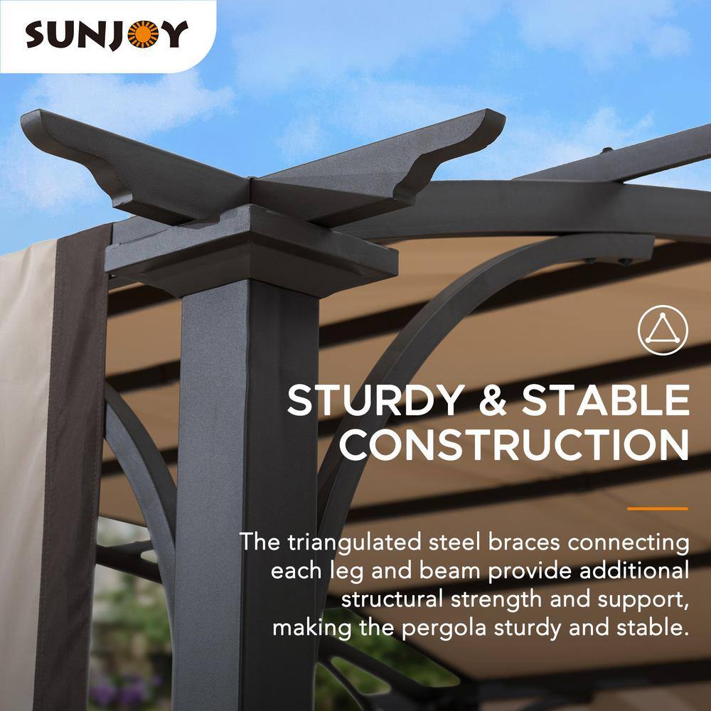 Sunjoy Sherman Oaks 9.5 ft. x 11 ft. Brown Steel Arched Pergola with 2-Tone Adjustable Shade