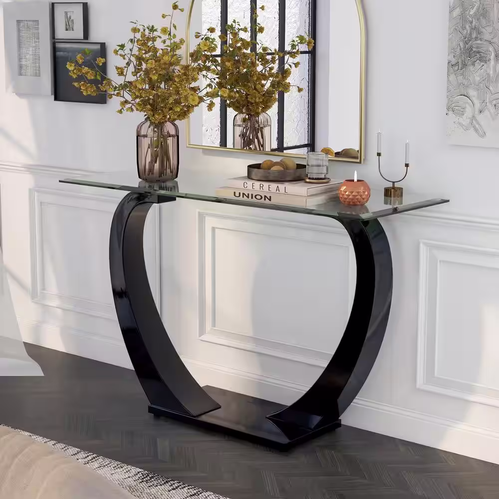 Furniture of America Tafthall 48 in. Black Rectangle Glass Console Table